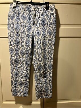 Chico's Blue and White Printed Ankle Jeans